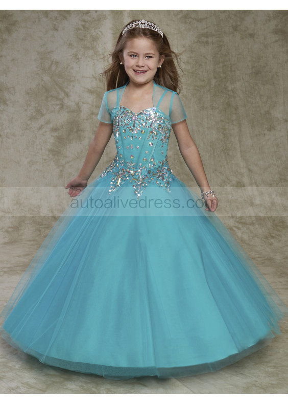 Beaded Tulle Sweetheart Neck Floor Length Flower Girl Dress With Cape